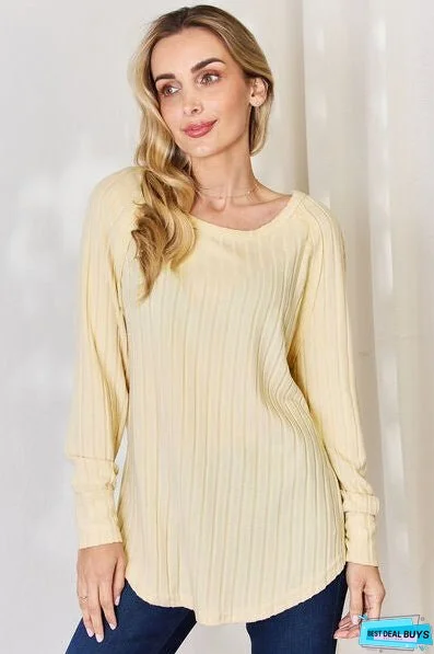 Basic Bae Full Size Ribbed Round Neck Slit T-Shirt