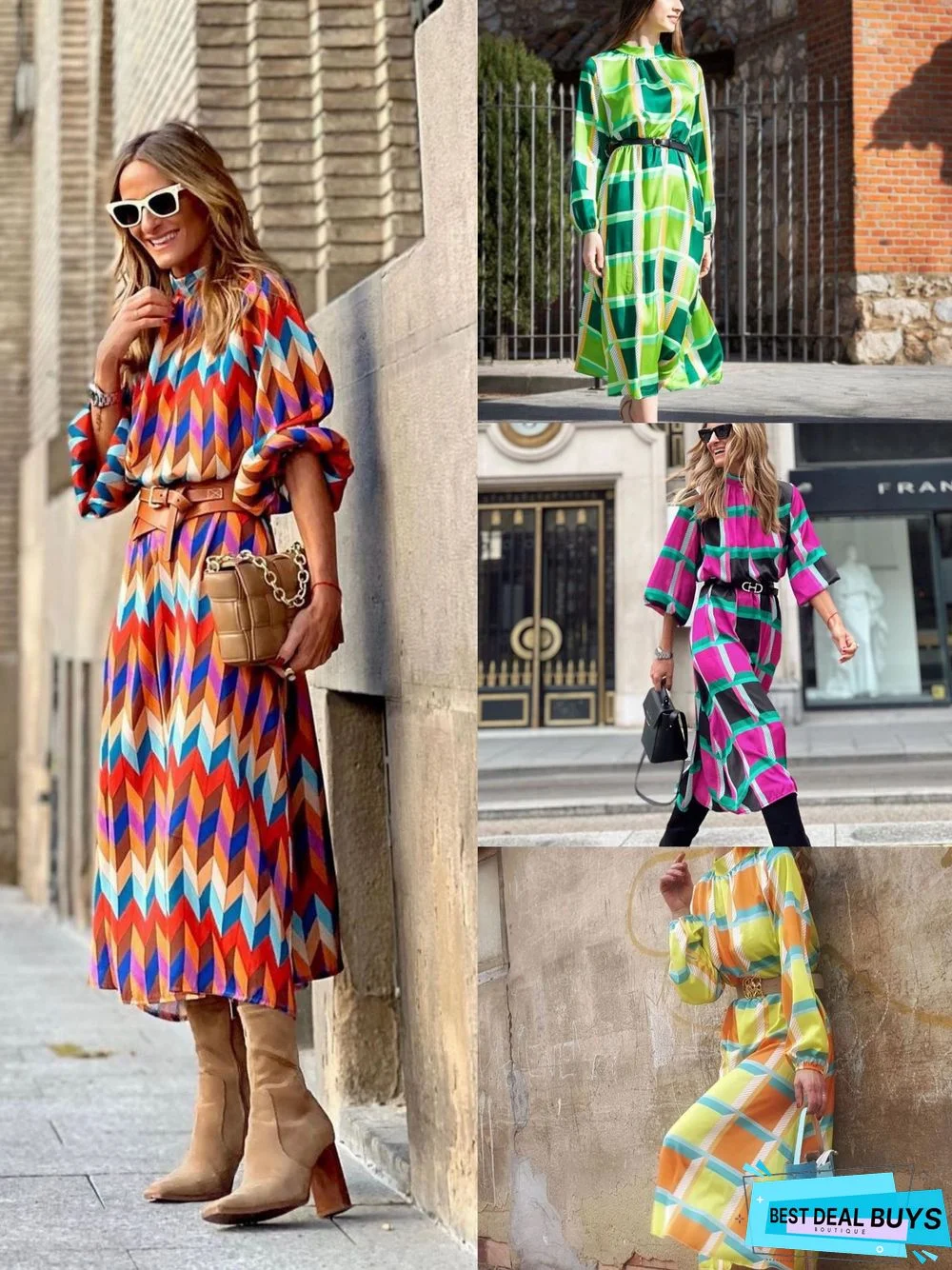 Sleeve Print Waist A-Shaped Dress Plus Size Ladies Dress