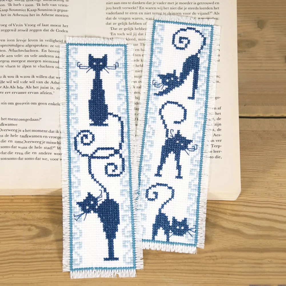 14ct 2-Strand Double-sided Counted Cross Stitch Bookmark - Cat(18*6cm)