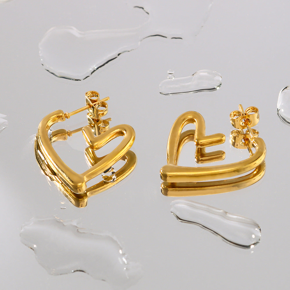 IG Style Heart Heart Stainless Steel Electroplating Earrings