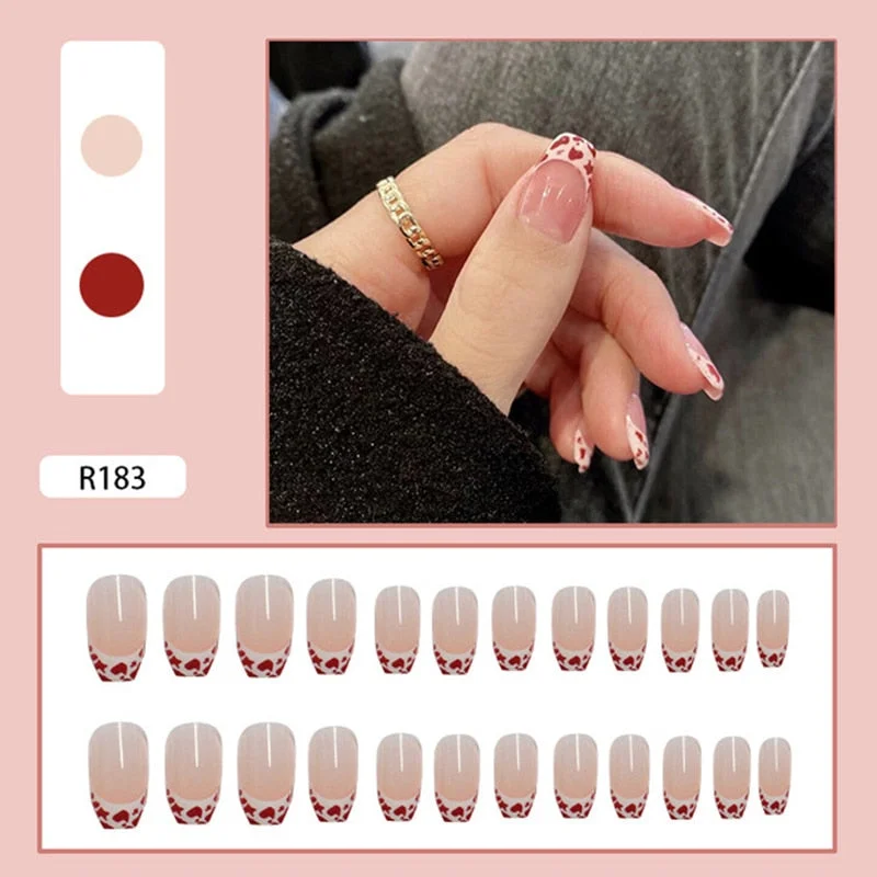 24pcs Multi-type Wear Short Paragraph Long Paragraph Fashion Manicure False Nails Full Cover Wearable Coffin Fake Nail Ballerina-Nail Inspo