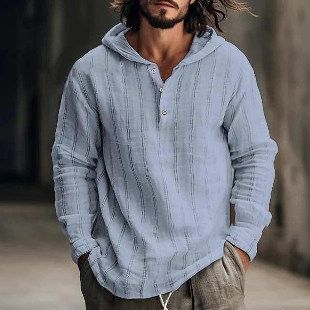 Men's Linen Shirt Hooded Shirt 