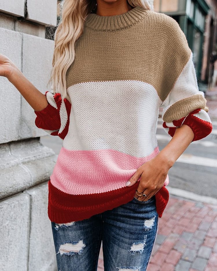 Mayoulove Loose color block fashion sweater-Mayoulove