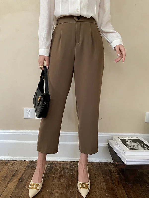 Simple Column Solid Color Casual Ninth Pants Bottoms