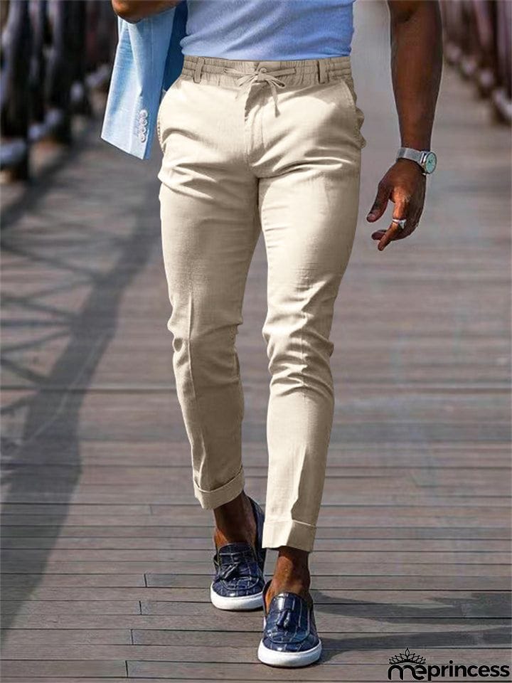 Men's Lace Up Elastic Waist Casual Business Pants