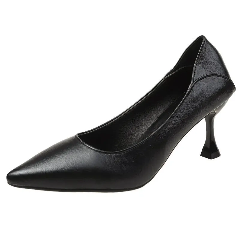 Breakj Breakj High Heels Fine Heel 2025 New French Commuting Work Career Black Single Shoes Soft Leather Women's Shoes Spring