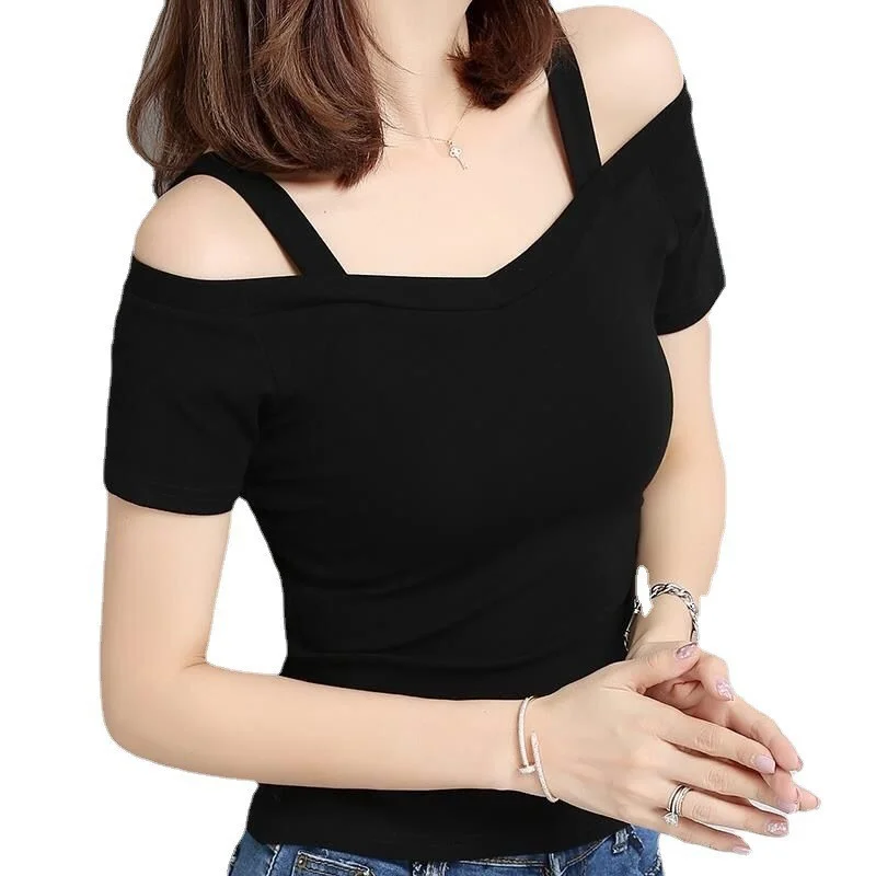 Brownm Brownm Summer Korean Version Of Off-Shoulder Short-Sleeve T-Shirt Women's Off-Shoulder Sexy Slim Student Jacket