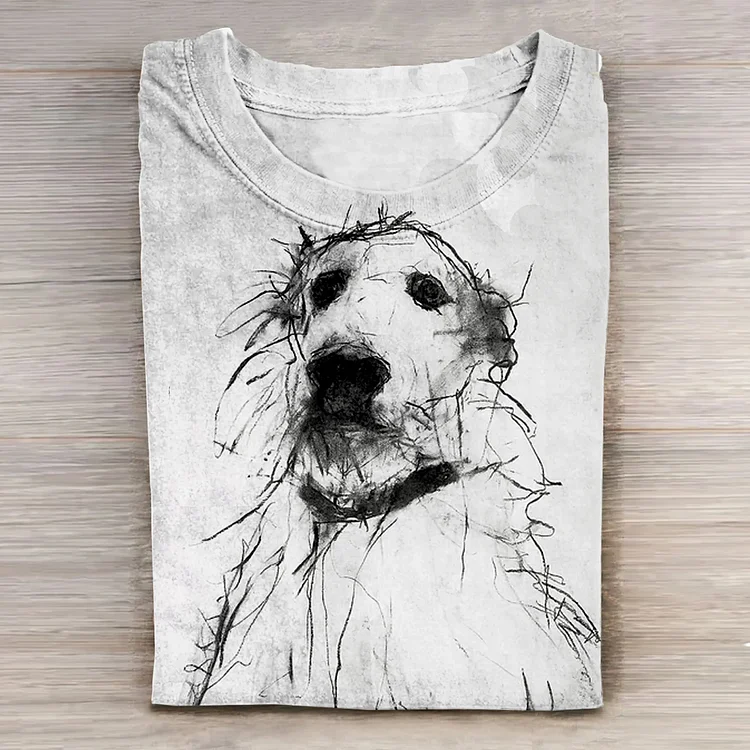 Dog Art Print Casual Short Sleeve T-Shirt