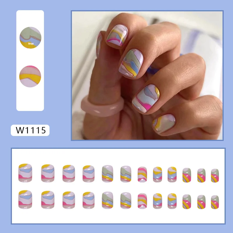 Churchf Churchf Square Fake Nail Colorful Coating Painting Wind Abstract Style Ins Wind Nail Wear Nail Finished Product