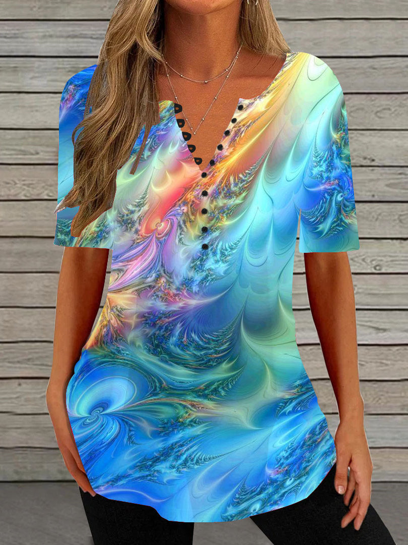 Women Half Sleeve V-neck Solid Color Dress