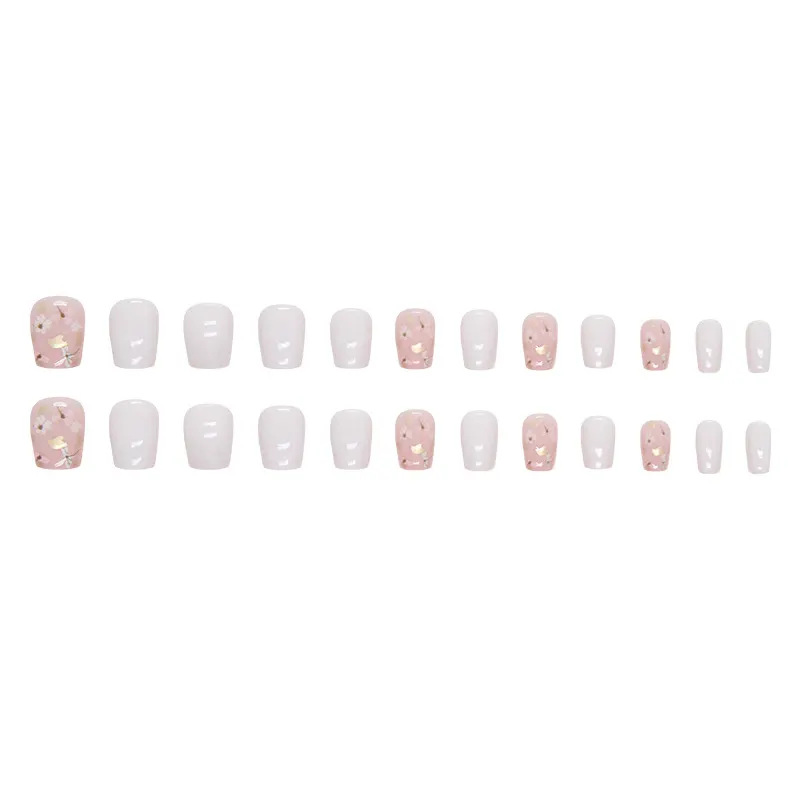 Churchf Churchf And Broken Flower Cute Little T-Shaped Short Ballet Fake Nails Pure Milk White Solid Nails Finished Nails