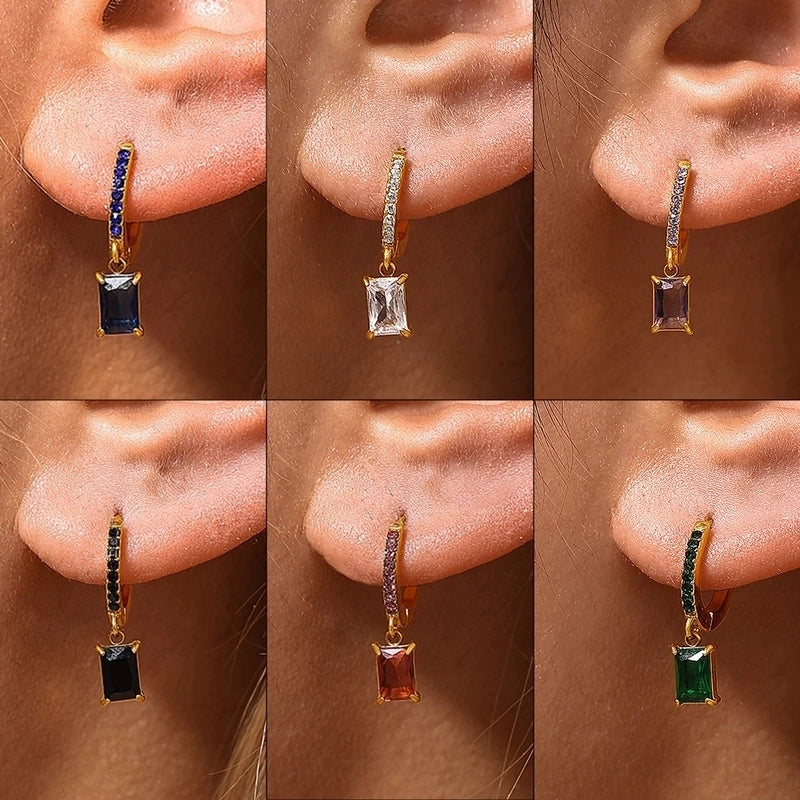 1 Pair Elegant Vacation Rectangle Inlay 304 Stainless Steel Zircon 18K Gold Plated Drop Earrings