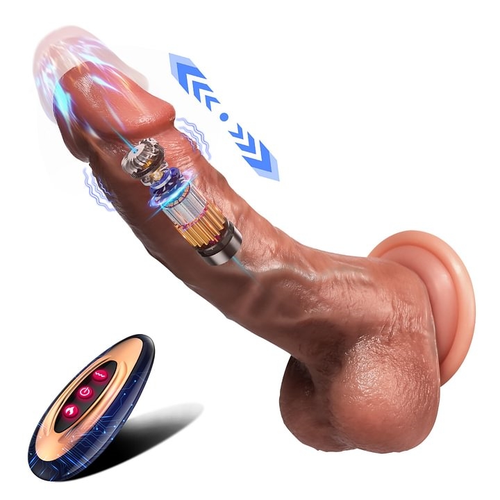 Thrusting Dildo Vibrator Sex Toys With 8 Thrusting 10 Vibrating & Heating Modes - Rose Toy