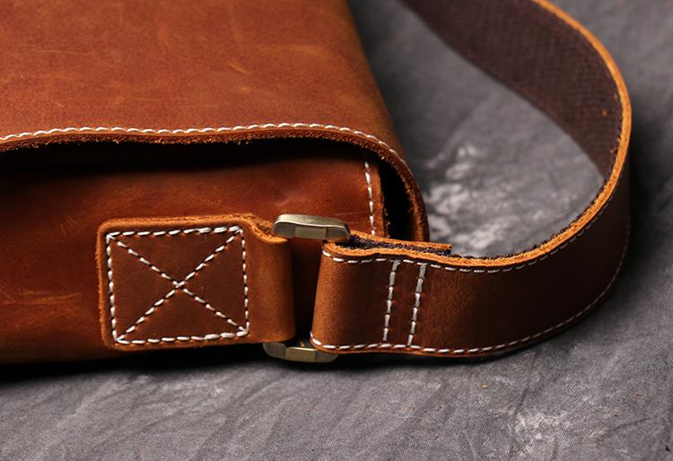 Vintage Style Mens Crazy Horse Leather Crossbody Bag Messenger Bag