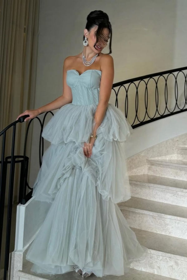 Strapless Tulle Multi-layered Evening Dress | ZT0418