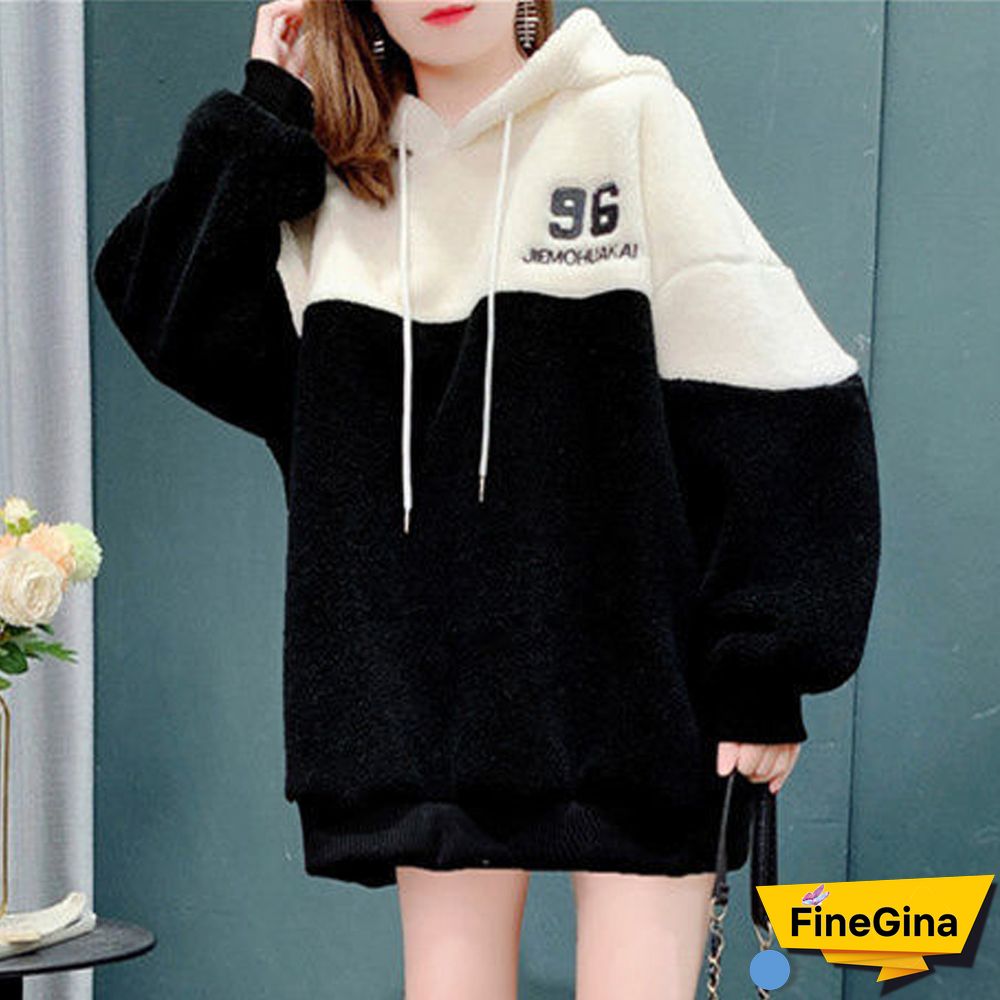 Spring Autumn Warm Wool Sweatshirt Women Loose Casual Lady Sweatshirt Korean Fashion Soft Splicing Mujer Sweatshirt New