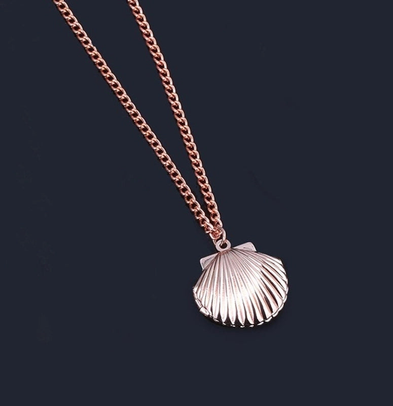 Casual Sweet Shell Titanium Steel Plating Pendant Necklace Locket Necklace