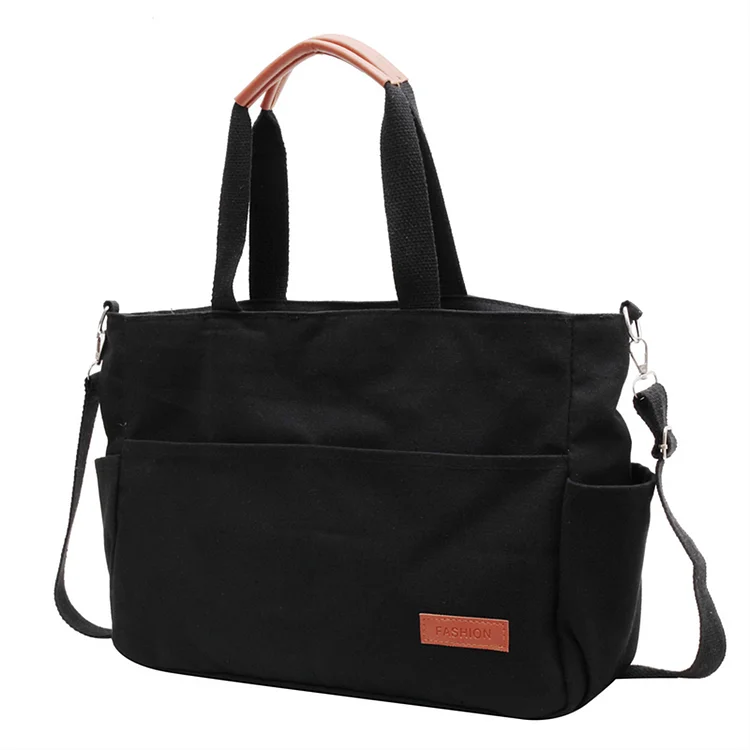 Vintage Shoulder Handbags Women Simple Canvas Crossbody Large Tote Bag (Black)