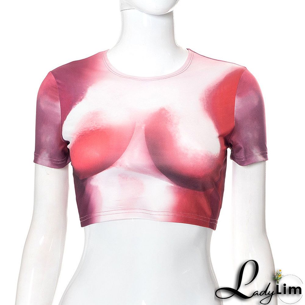 Rose Red Fashion Casual Print Basic O Neck T-Shirts