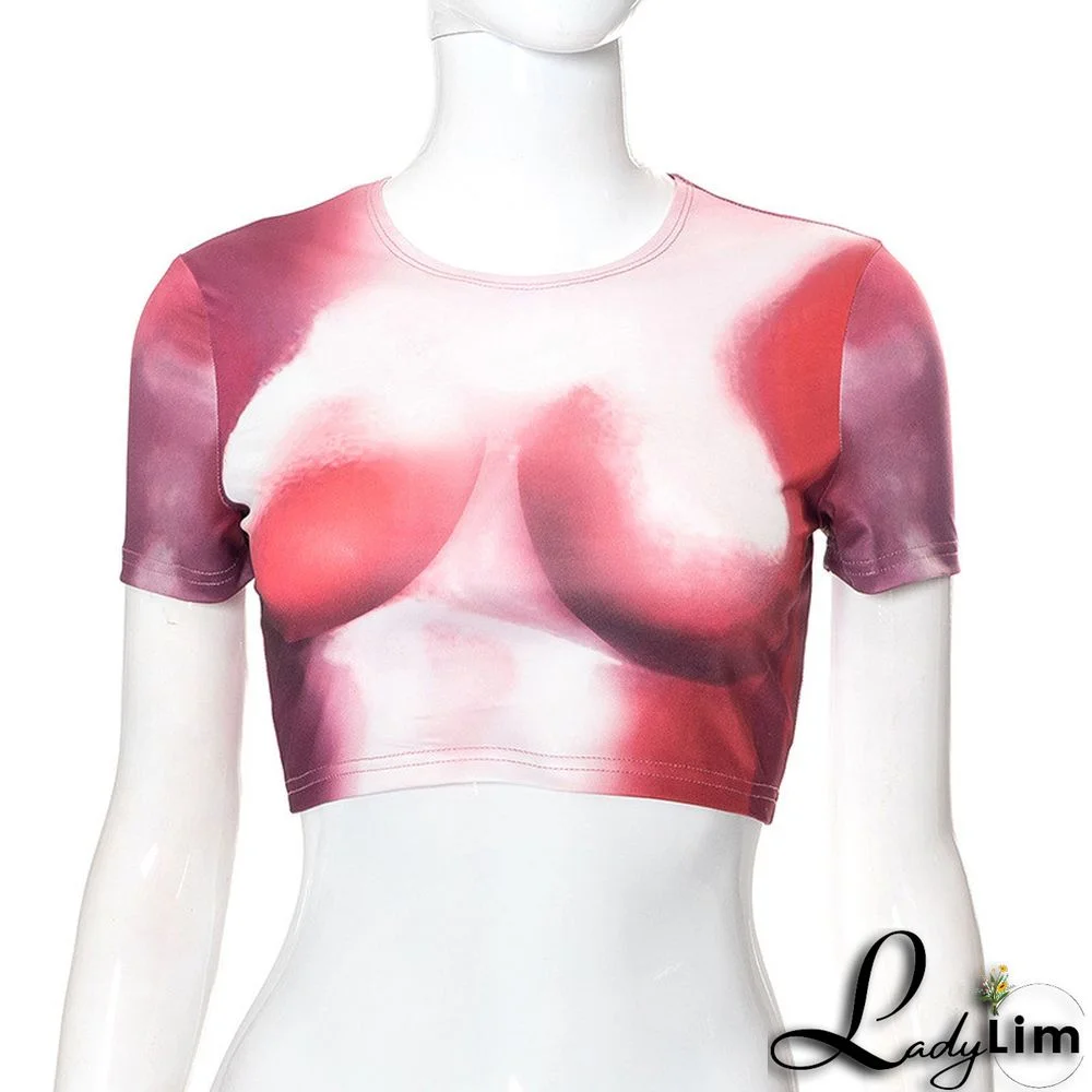 Rose Red Fashion Casual Print Basic O Neck T-Shirts