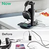 Headphone stand with 15w wireless charger, Suguder 4-in-1 charging station headphone stand for AirPods Max/Pro/2/3 iWatch 9/8/7/6/5/4/3/2/1/SE iPhone 15/ 14/13 /12/11/XS/XR/X for desktop desktop games