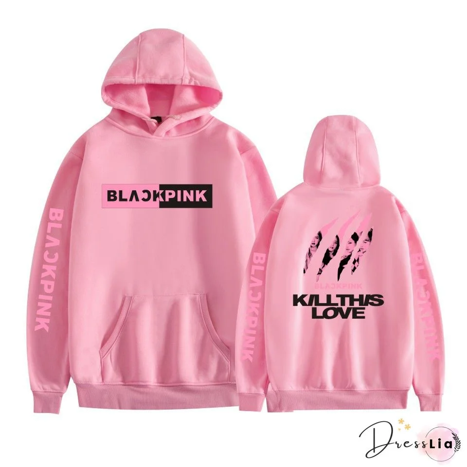 Kpop Blackpink Printed Hoodies Women Casual Personality Hooded Pullover Fashion Outdoor Long Sleeve Sweatshirts