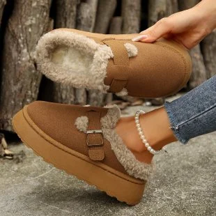 Yyvonne Plus Thick Hairy Shoes Women's Bobbs Shoes 2025 Autumn And Winter New Warm One-Foot Thick-Soled Cotton Shoes