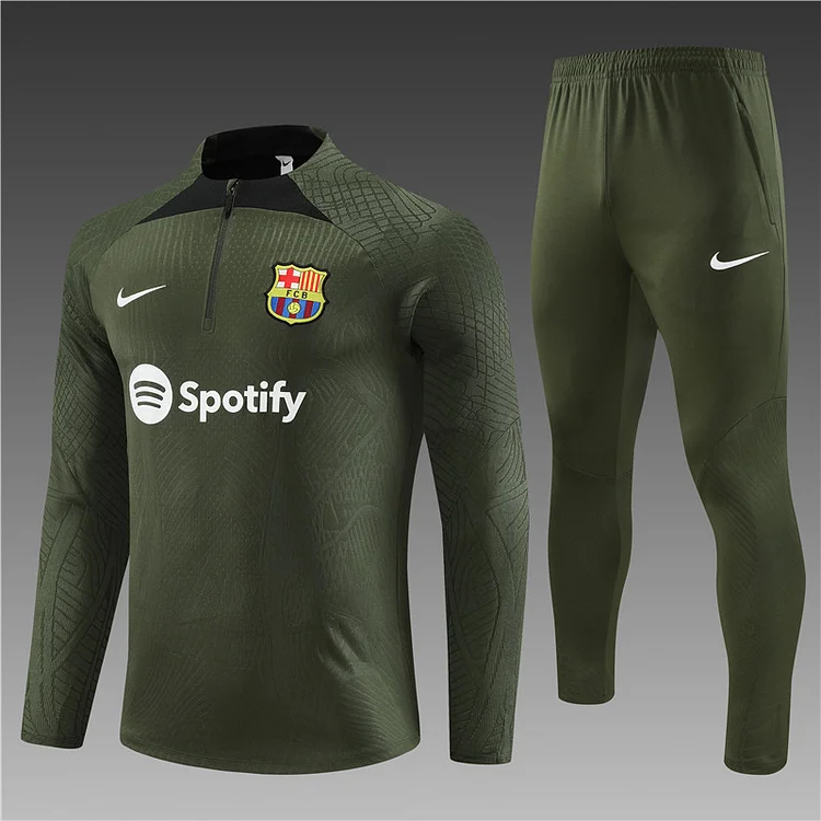 2023-24 Barcelona Army Green Half-zip Training Jersey