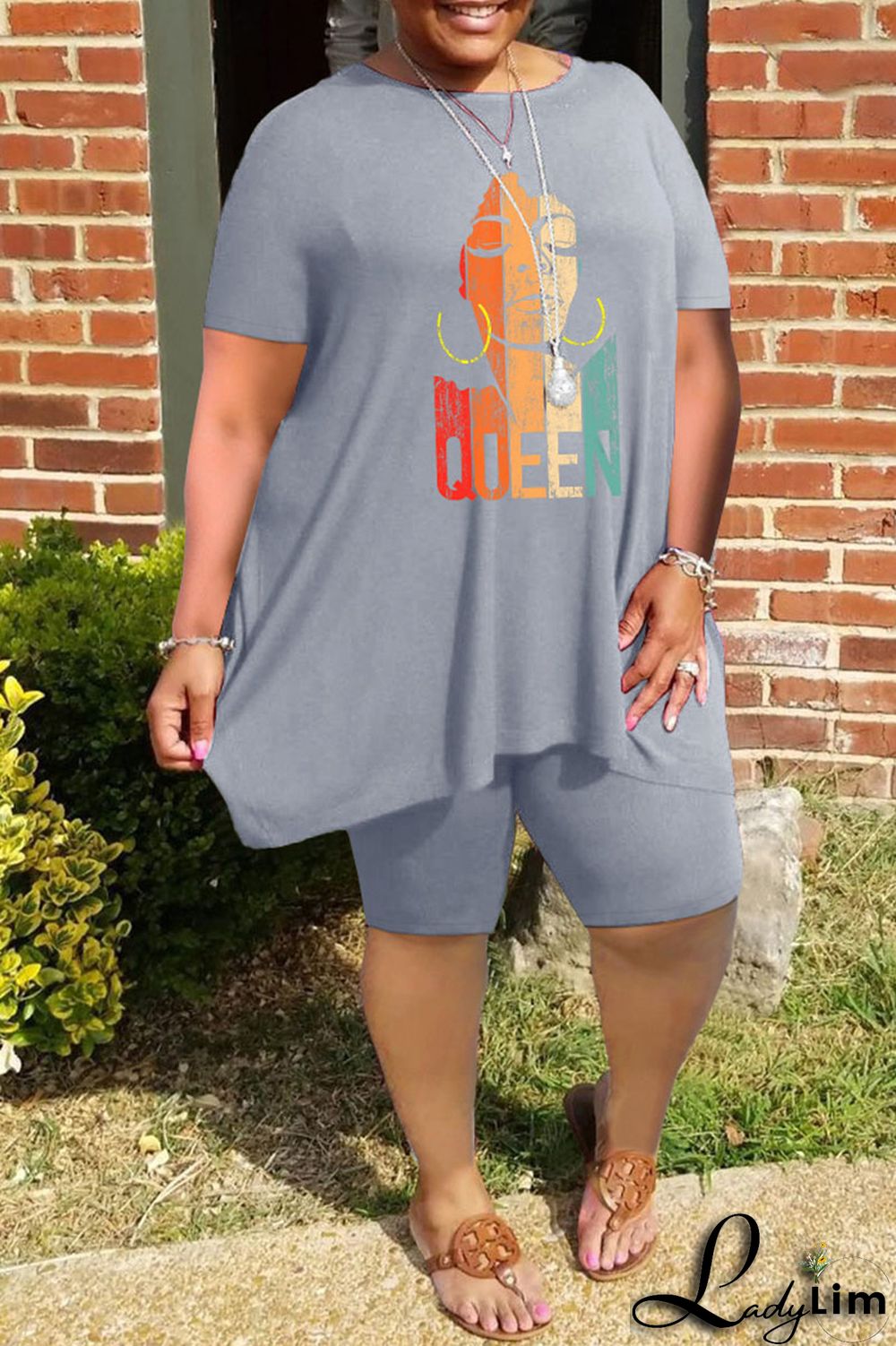 Green Fashion Casual Print Basic O Neck Plus Size Two Pieces