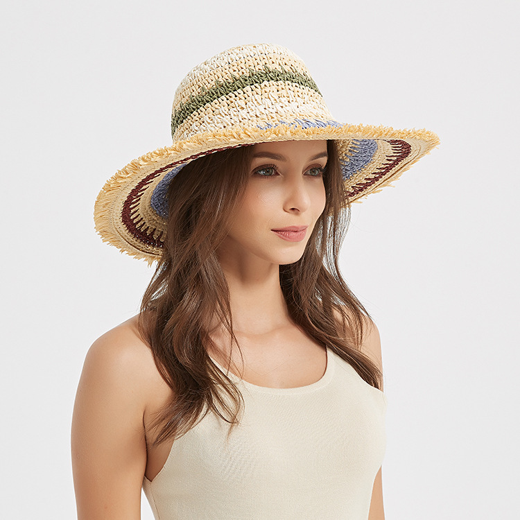 Vacation Beige Large Eaves Straw Crochet Sun Hat 2024 - Flycurvy 