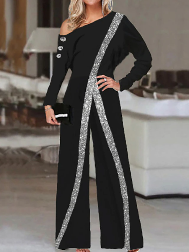 Women's Print Striped One Shoulder Elegant Party Vacation Jumpsuit