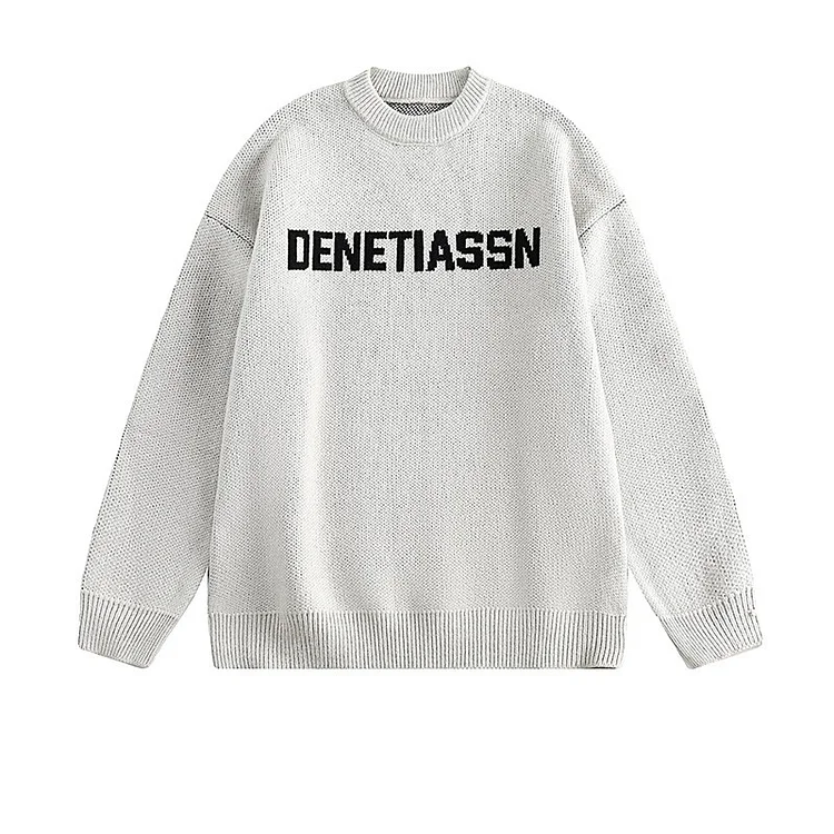 Traceeye American Trendy Letter Jacquard Round Neck Pullovers Sweaters Men's Autumn Winter Lazy Style Loose Casual All-match Knitted Tops