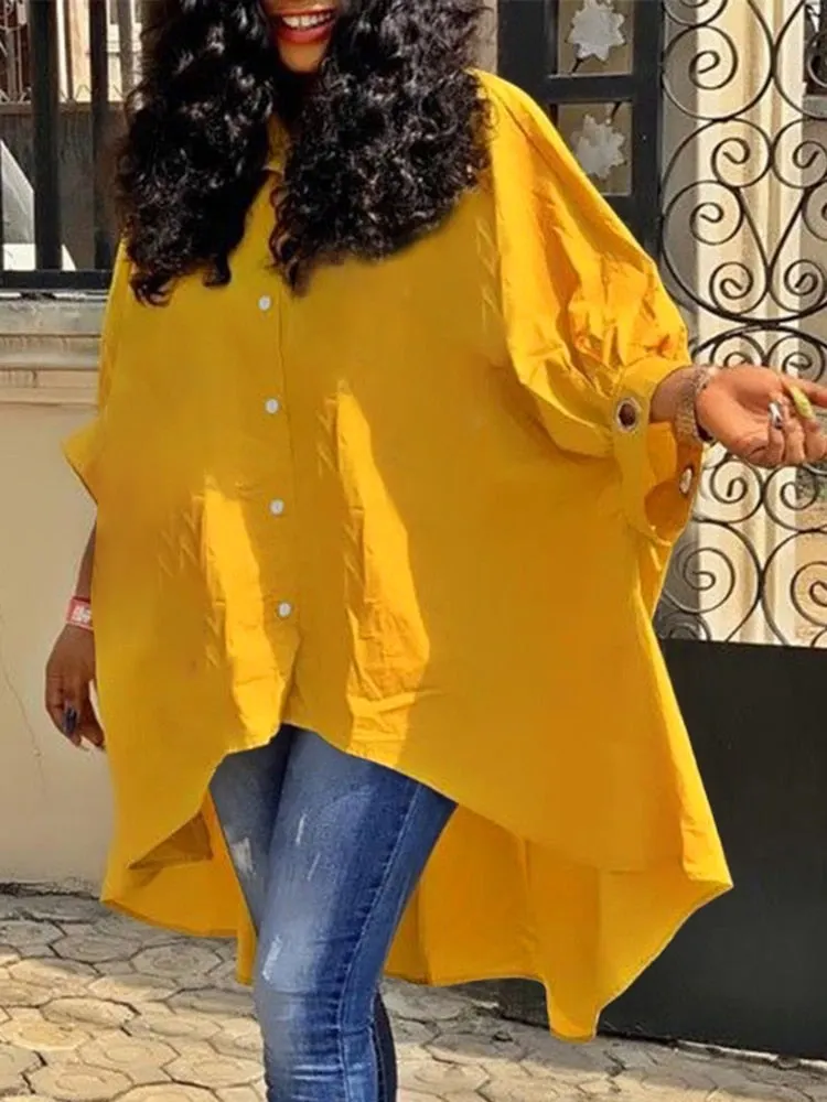 VONDA Women Blouse Office Shirts 2022 Summer Casual Lapel Button Up Baggy 3/4 Sleeve Solid Tops Tunic Bohemian Blusas Femininas