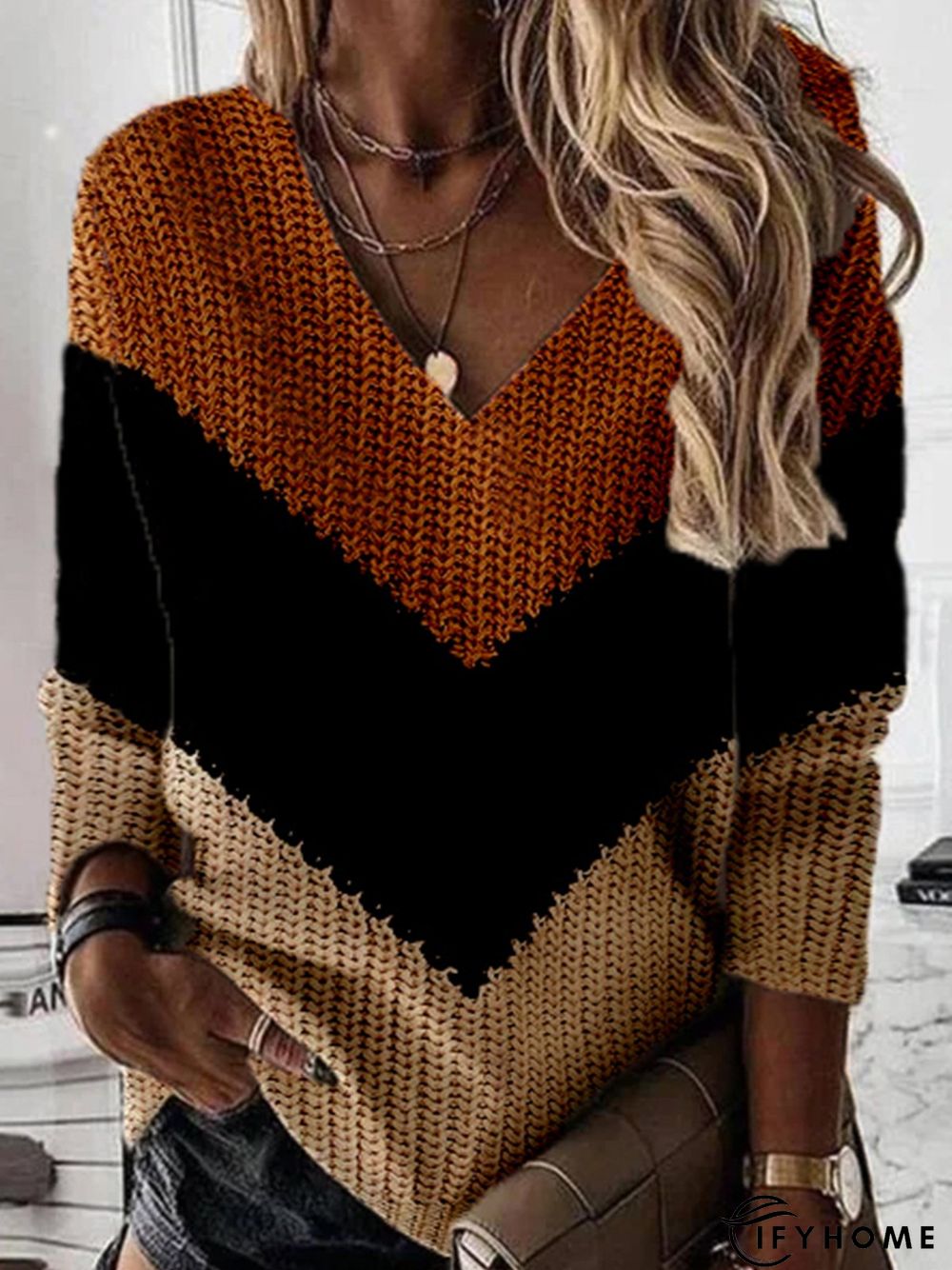 Wool/knitting Patchwork Loose Casual Tunic Sweater Knit Jumper | IFYHOME