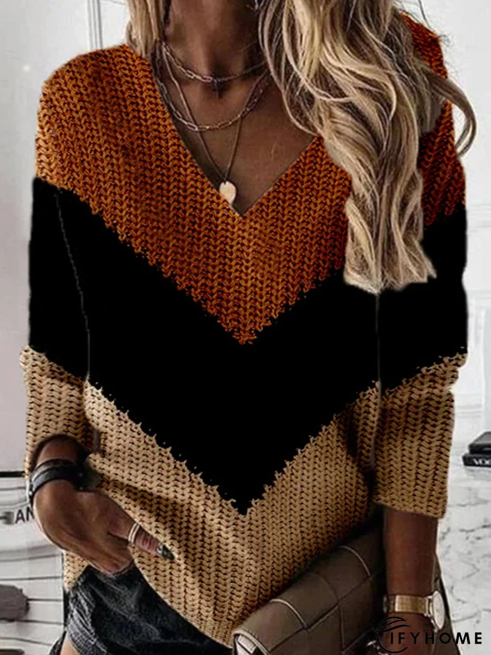 Wool/knitting Patchwork Loose Casual Tunic Sweater Knit Jumper | IFYHOME