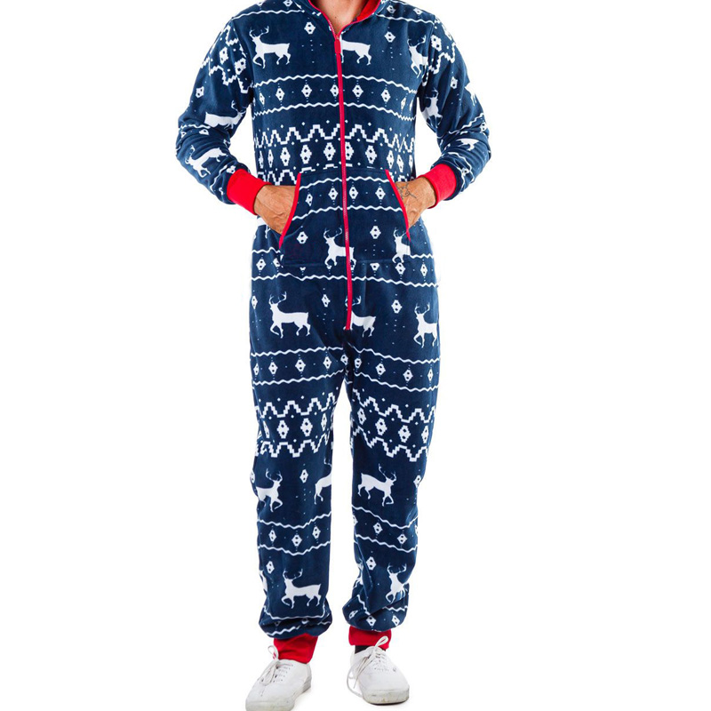Christmas Homewear Fawn Snowman Printed Men's Jumpsuit Pajamas - Livereid