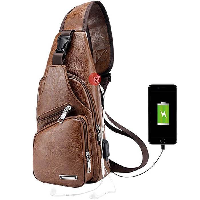 Men's Chest Bag Shoulder Crossbody Bag with USB Charging Port、、sdecorshop