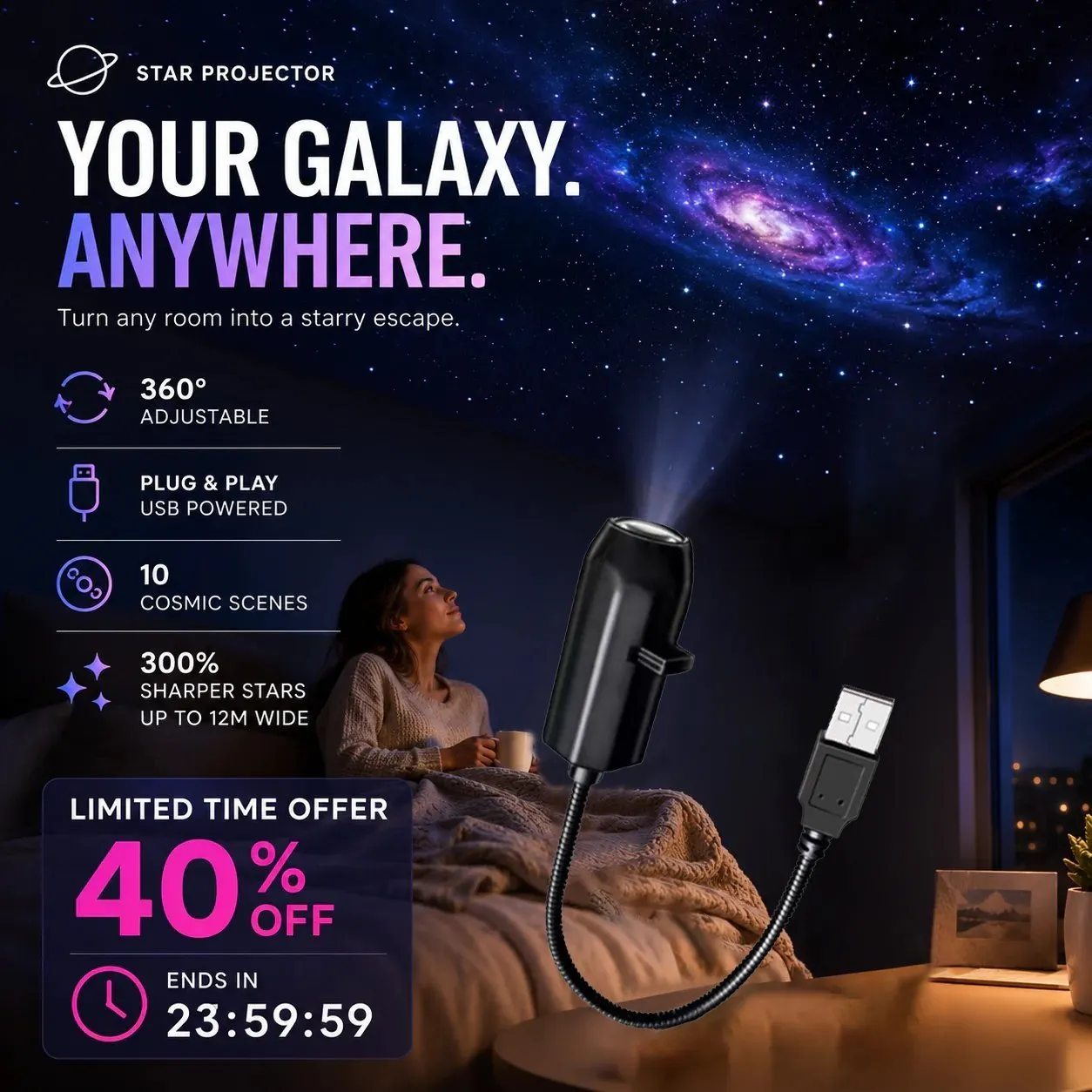 Star projector for bedroom car interior photo background and gifts