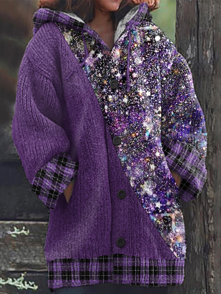 Comstylish Sequin Contrasting Christmas Plaid Knitted Jacquard Warm