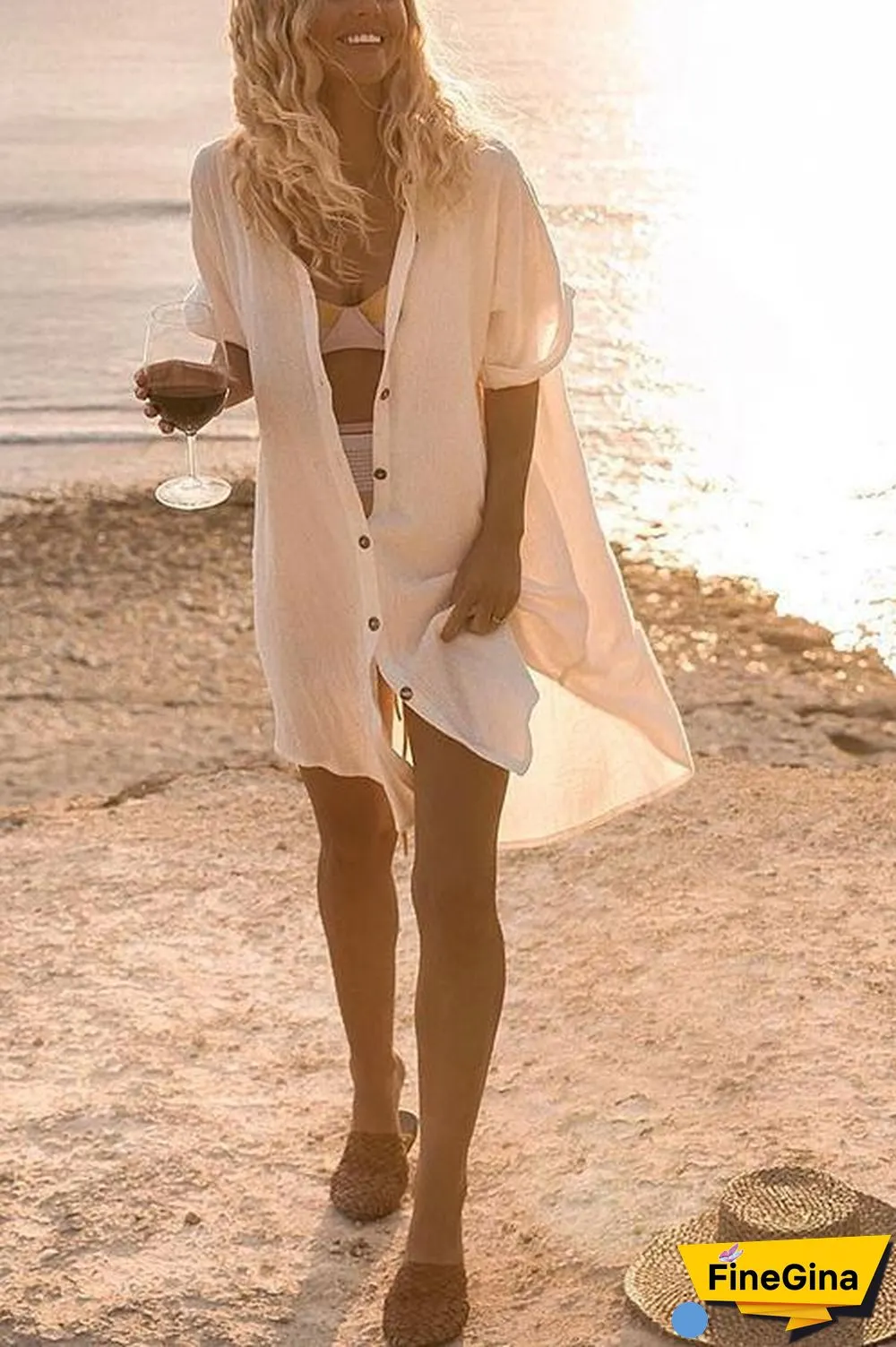 Button Pockets Shirt Mini Dress