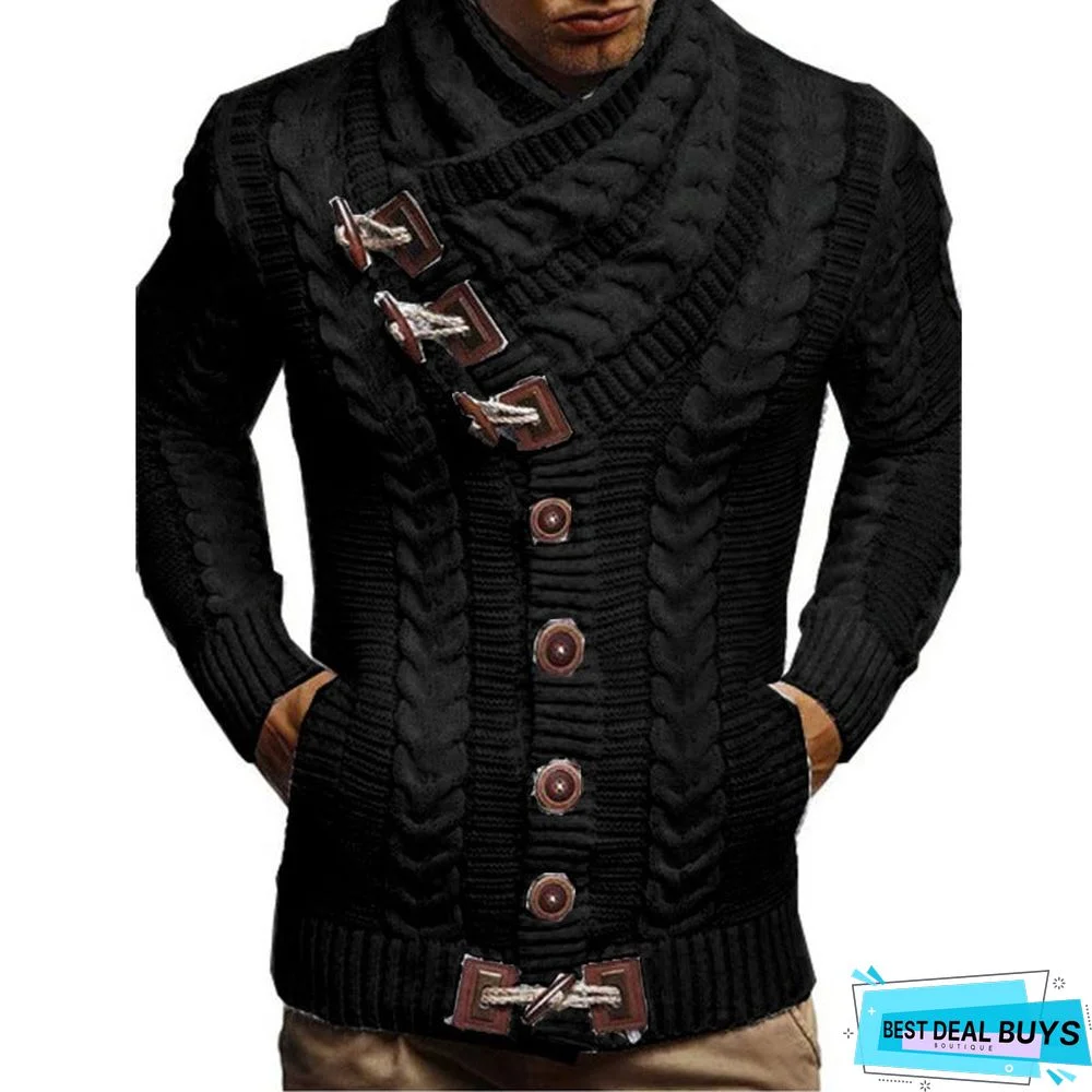 Men's Turtleneck Button Knitted Coat Sweater Large Size