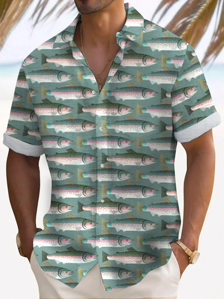 Men's Hawaiian Fish Print Short Sleeve Shirt