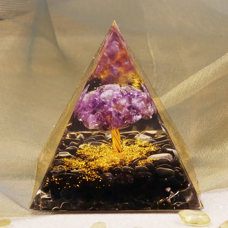 Natural Amethyst Sphere With Obsidian Orgone Pyramid