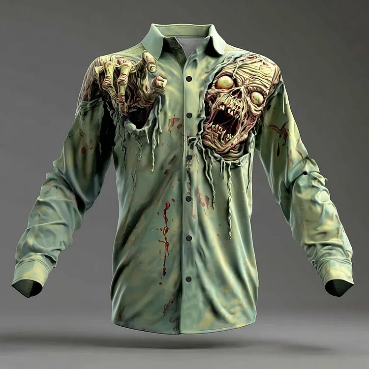 Men's Halloween Optical Zombie Print Shirt