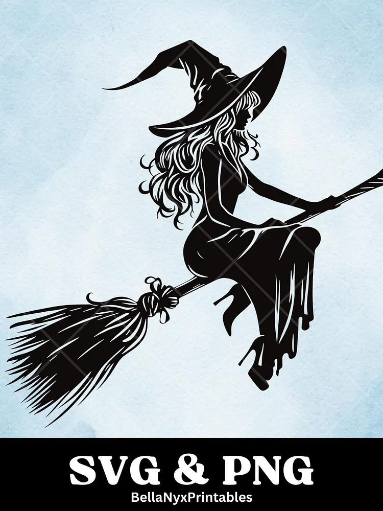 Witch On Broom Silhouettenull