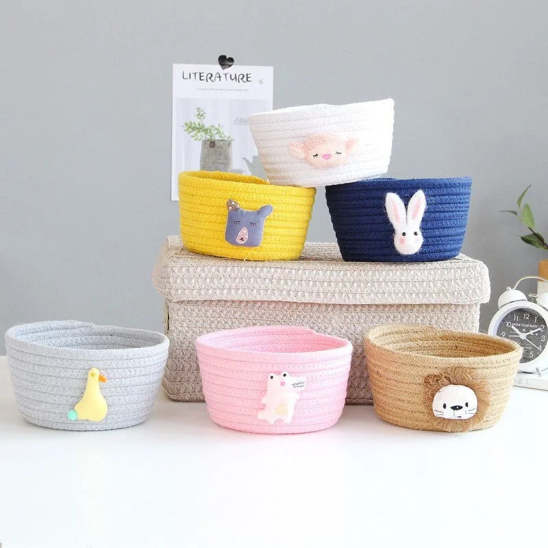 Cotton Rope Storage Baskets With Animals Shape Baby Dirty Clothes Laundry Basket Handmade Weaving Desktop Sundries Organizer Box