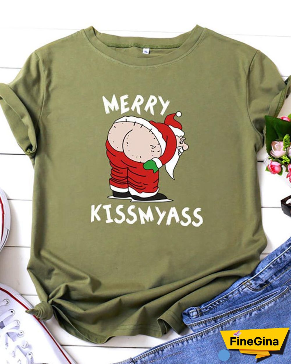 Christmas Short Sleeve Satin Print T-Shirt P10835