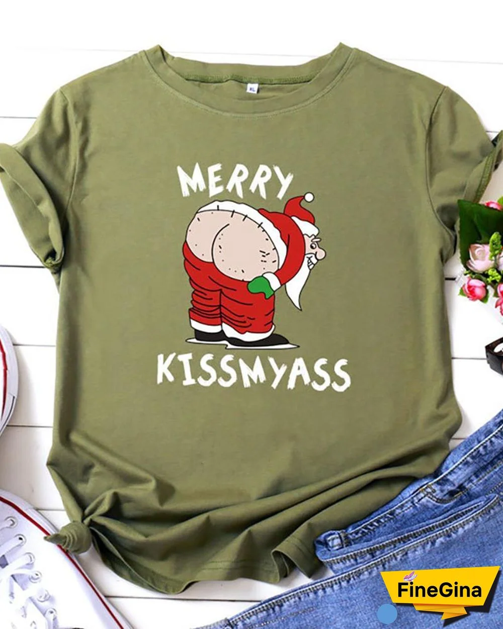 Christmas Short Sleeve Satin Print T-Shirt P10835