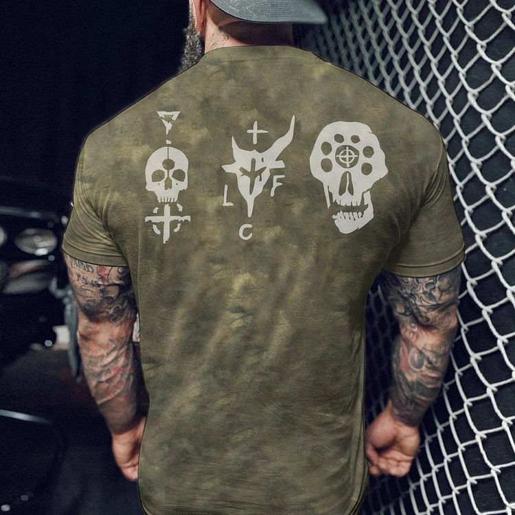 Cyberpunk Military Custom Mens Fashion Sleeve Print Short T-Shirt