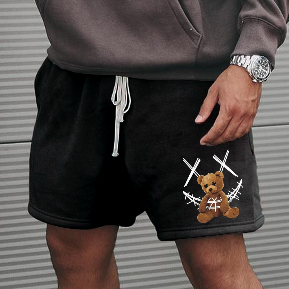 Men's Retro Smiley Teddy Bear Print Casual Sports Shorts